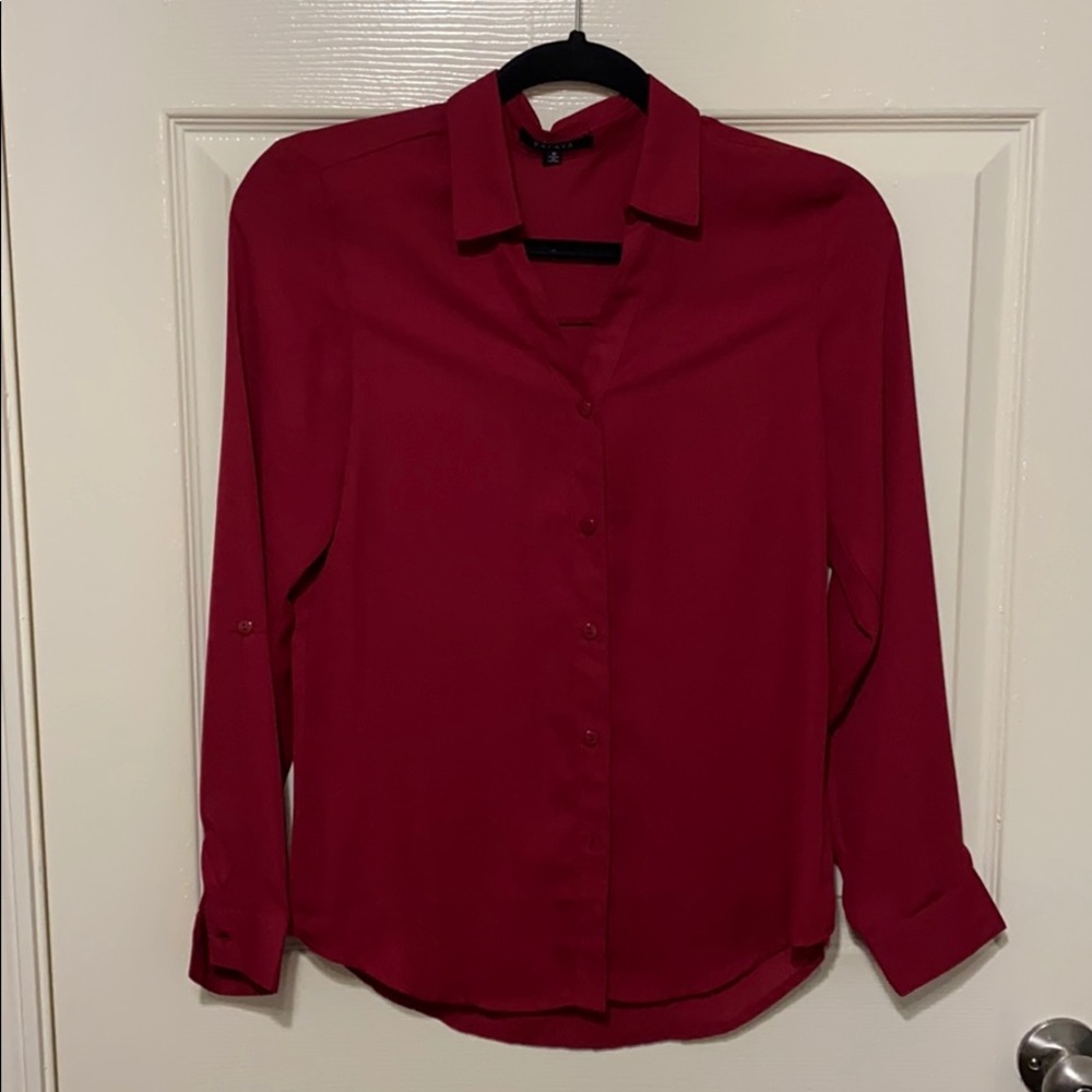 Deep red button blouse